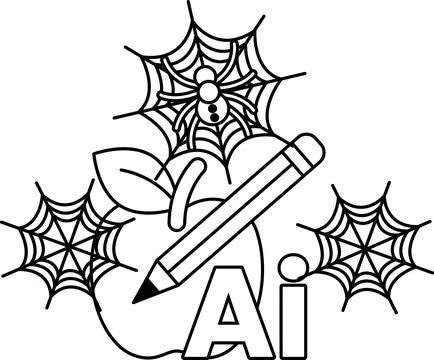 Spider webs frame a pencil and bold letters イラスト素材