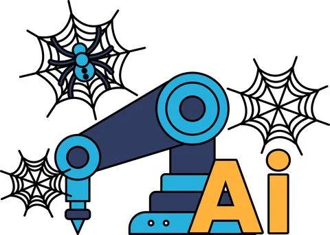 Spider webs frame a robotic arm イラスト素材