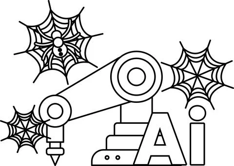Spider webs frame a robotic arm イラスト素材