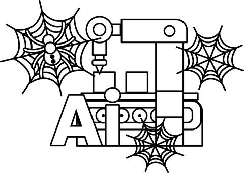Spider webs frame a robotic arm イラスト素材