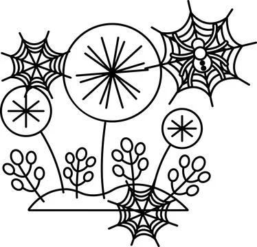 Spider webs glow softly in moonlight Stock Illustration