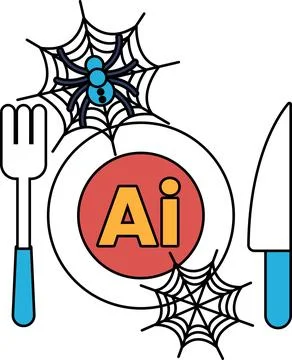 Spider webs hang above a dinner plate Stock Illustration