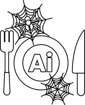 Spider webs hang above a dinner plate Stock Illustration