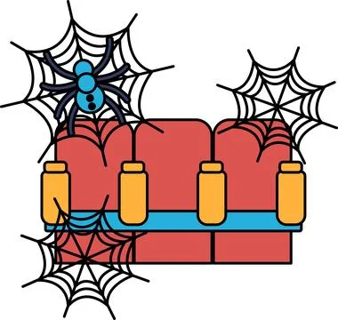 Spider webs hang above jars Illustrazione stock