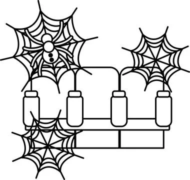Spider webs hang above jars Stock Illustration