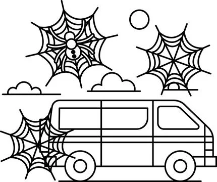 Spider webs hang above a van Illustrazione stock