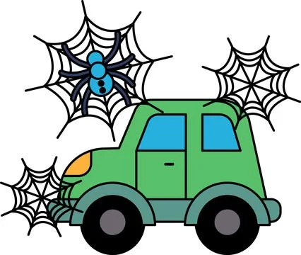 Spider webs hang from a simple car Illustrazione stock