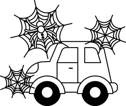 Spider webs hang from a simple car Stock Illustration