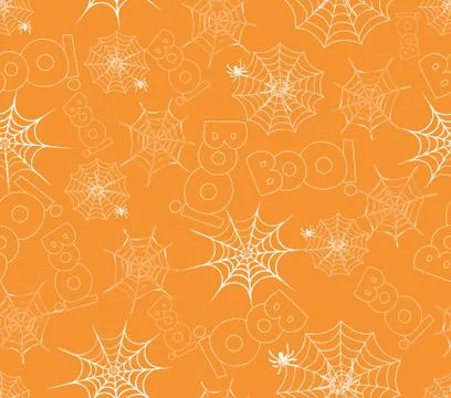 Spider on webs seamless pattern on orange Stock Illustration
