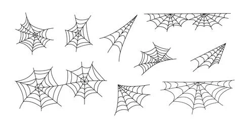Spider webs set simple hand drawn vector outline illustration of doodle fancy イラスト素材