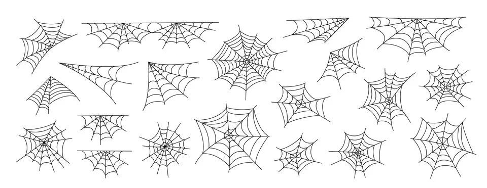 Spider webs set simple hand drawn outline vector illustration of doodle fancy Stock Illustration