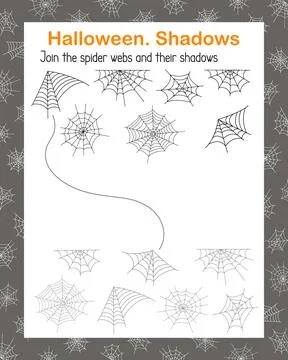 Spider webs shadow matching game, Halloween holiday kids leisure activity pri イラスト素材