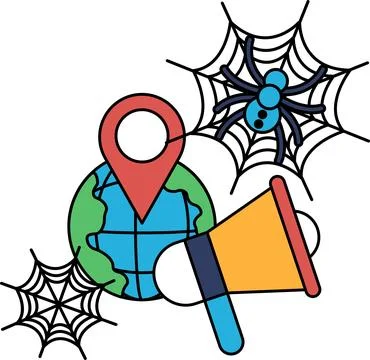 Spider webs stretch across the scene, intricate and bold Illustrazione stock