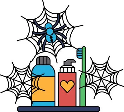 Spider webs surround bathroom essentials Stock Illustration