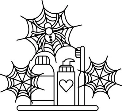 Spider webs surround bathroom essentials Illustrazione stock