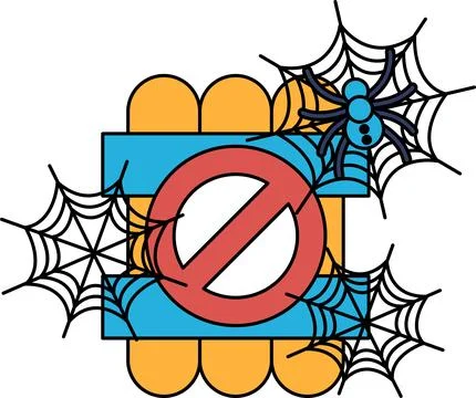 Spider webs surround a circular symbol Stock Illustration