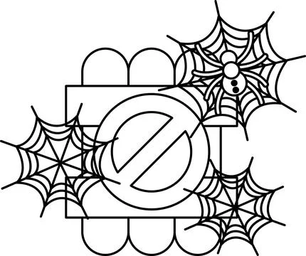Spider webs surround a circular symbol Stock Illustration