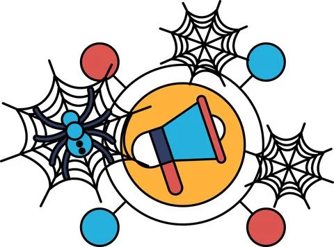 Spider webs surround a megaphone Stock Illustration