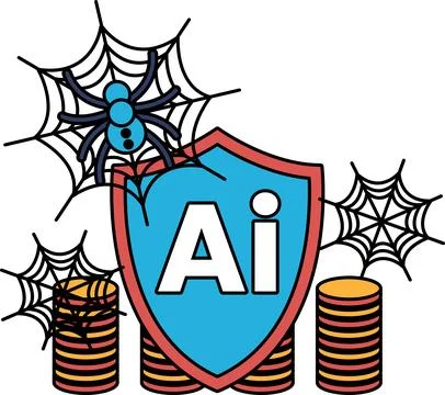 Spider webs surround a shield with bold "Ai" letters Stock Illustration