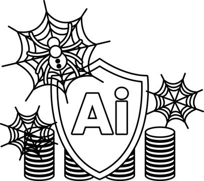 Spider webs surround a shield with bold "Ai" letters Stock Illustration