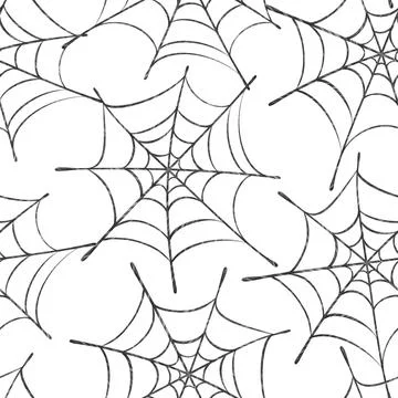 Spider webs on white background. Seamless pattern. Halloween illustration. イラスト素材
