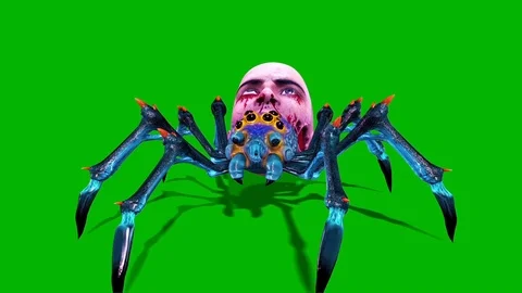 Spider Zombie Attacks Front Green Screen 3D Rendering Animation Stock Footage 95140578