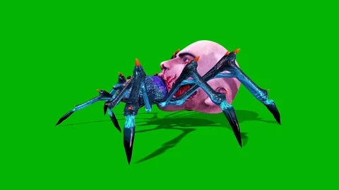 Spider Zombie Walkcycle Loop Side Green Screen 3D Rendering Animation Stock Footage 95140612