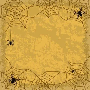Spiders and cobwebs on wall background Stock Illustration
