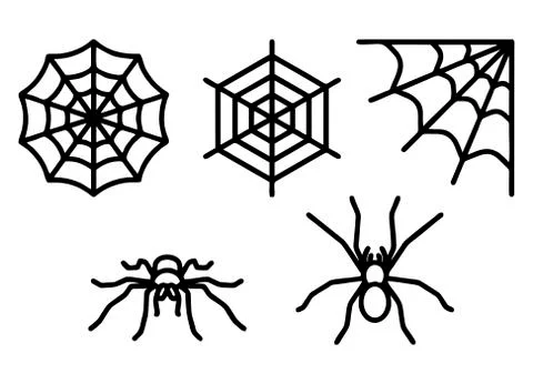 Spiders and spider web set icons isolated on white background. Vector Stock Illustration