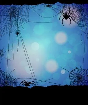 Spiders and web on blue Stock Illustration