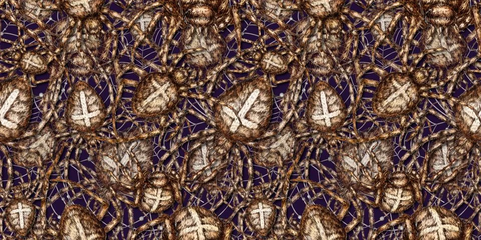 Spiders and web pattern solid on blue watercolor Stock Illustration