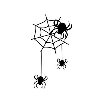 Spiders hang from the cobweb Stock Illustration