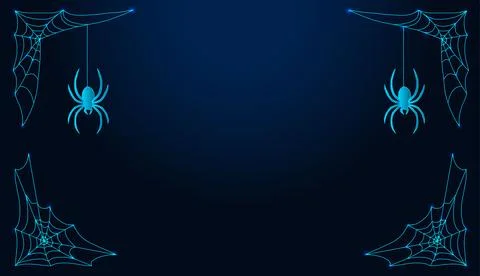 Spiders hanging from webs in corners on dark blue background. Stock Illustration