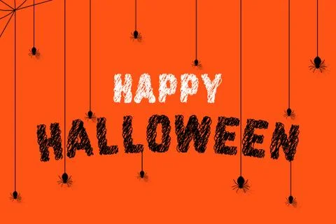 Spiders on scribble happy halloween text Illustrazione stock