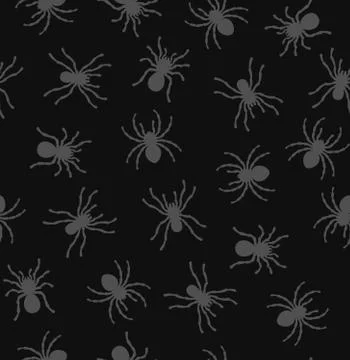 Spiders Seamless Pattern on Black Background. Vector Stock Illustration