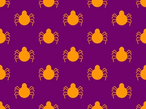 Spiders seamless pattern. Halloween background with orange spiders on a pur.. Stock Illustration