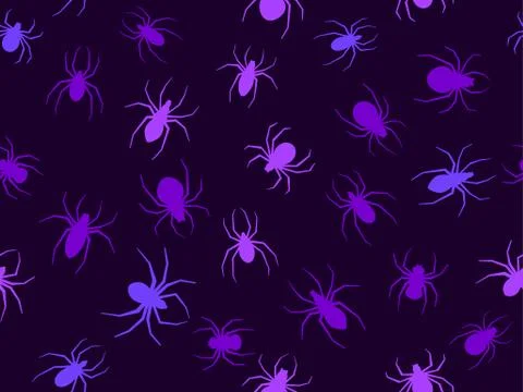 Spiders seamless pattern violet color. Halloween background with scary spider Stock Illustration