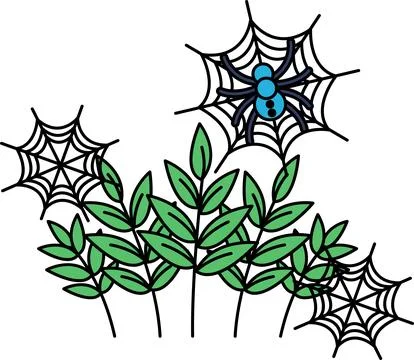 Spiders spin delicate webs among leafy stems 스톡 일러스트