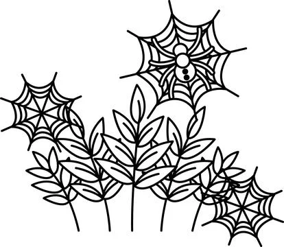 Spiders spin delicate webs among leafy stems Illustrazione stock