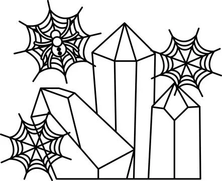 Spiders spin intricate webs above crystals Illustrazione stock