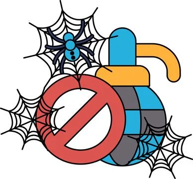 Spiders spin intricate webs around a stylized bomb Illustrazione stock