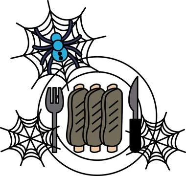 Spiders spin webs above a plate Stock Illustration