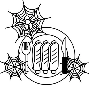Spiders spin webs above a plate Stock Illustration