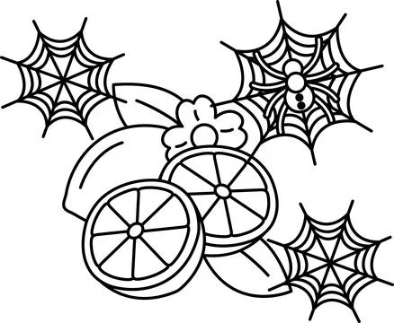 Spiders spin webs above sliced citrus fruits Illustrazione stock