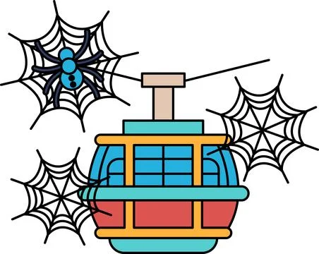 Spiders spin webs above a whimsical cable car Stock Illustration
