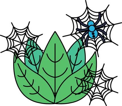 Spiders spin webs among stylized leaves Stock Illustration