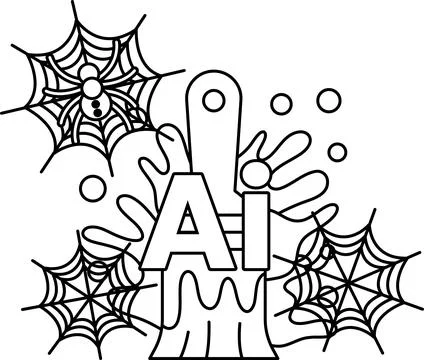 Spiders spin webs around bold "AI" letters Stock Illustration