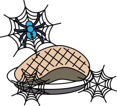 Spiders spin webs around a crescent moon Stock Illustration