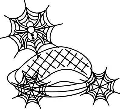 Spiders spin webs around a crescent moon Stock Illustration