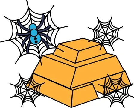 Spiders spin webs around stacked gold bars Illustrazione stock